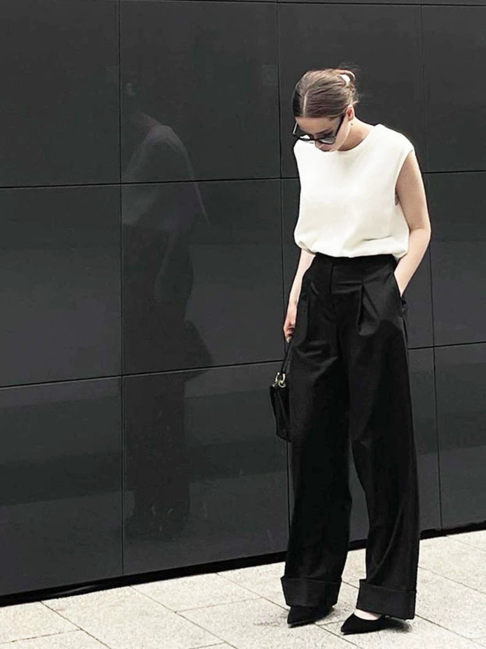 Zara Black High Waist Wide Leg Floor Length Drape Office Dress Pants Lady - Picture 9 of 9